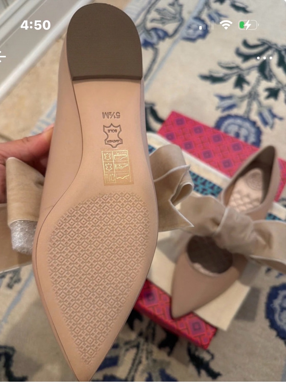 Tory Burch Pointed Toe Bow Flats in Nude - Picture 4 of 4